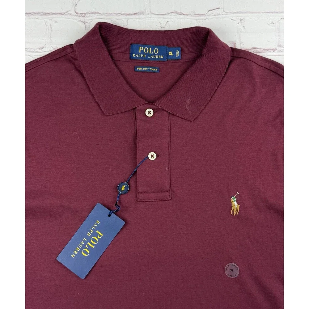 Polo Ralph Lauren Pima Soft Touch Polo Shirt Men's XL Burgundy Long Sleeve Pony